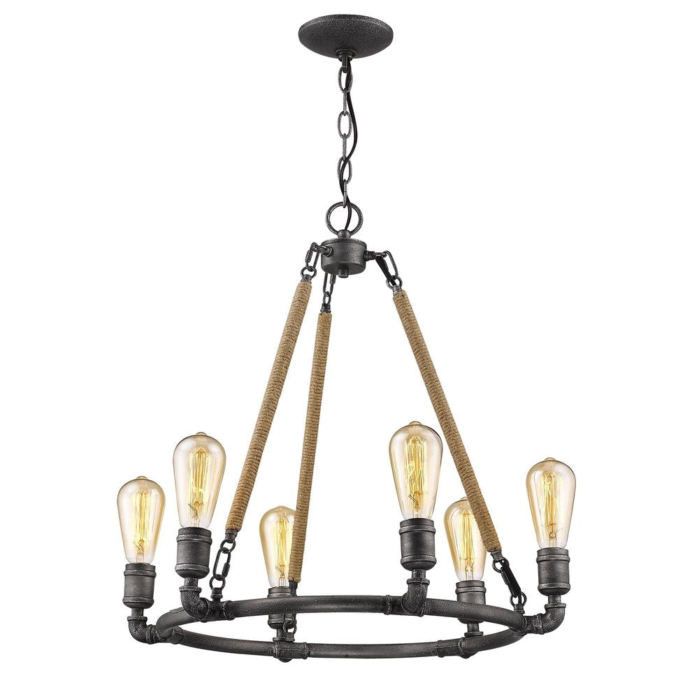 Brown and Black Candle Style Six Light Metal Dimmable Chandelier — view 4