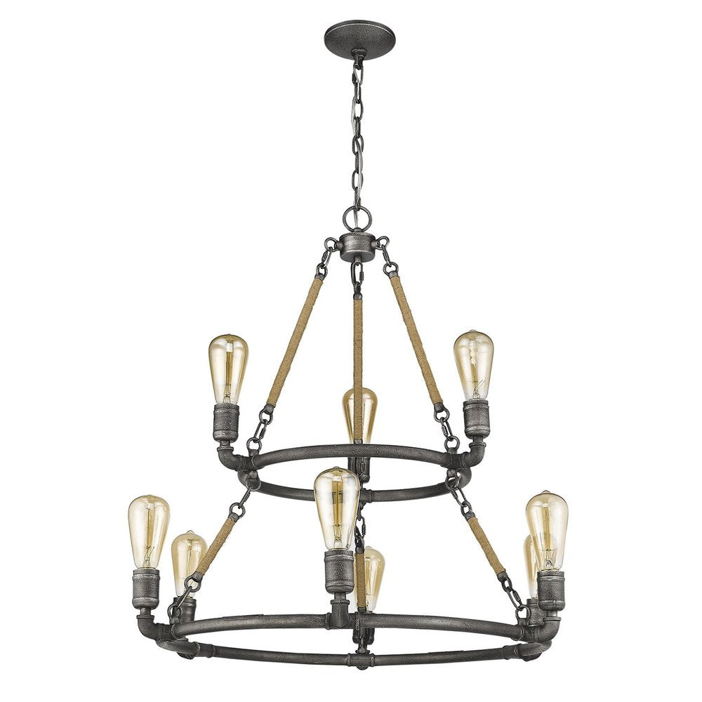 Brown and Black Nine Light Metal Dimmable Chandelier — view 1