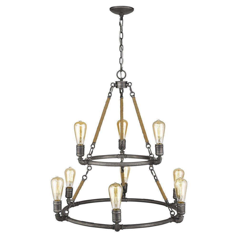 Brown and Black Nine Light Metal Dimmable Chandelier — view 3