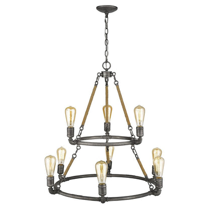 Brown and Black Nine Light Metal Dimmable Chandelier HomeRoots