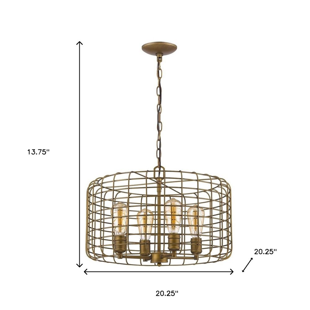 Lynden 4-Light Raw Brass Drum Pendant With Wire Cage Shade HomeRoots