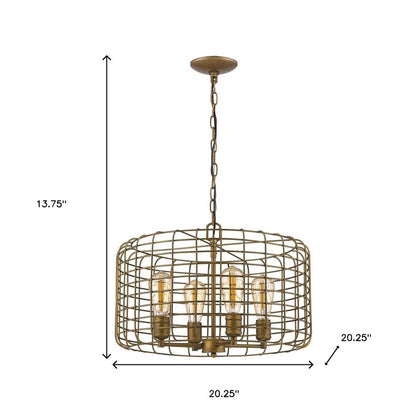 Lynden 4-Light Raw Brass Drum Pendant With Wire Cage Shade HomeRoots