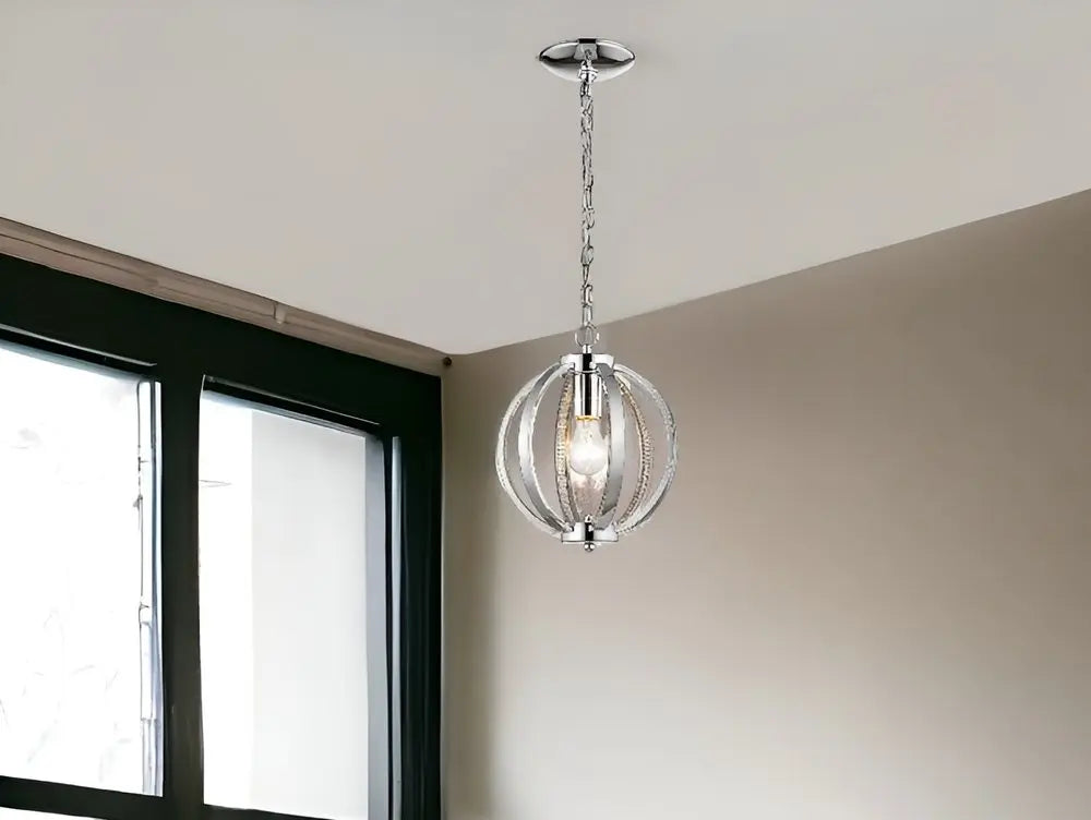 Nevaeh 1-Light Chrome Globe Pendant With Crystal Accents HomeRoots