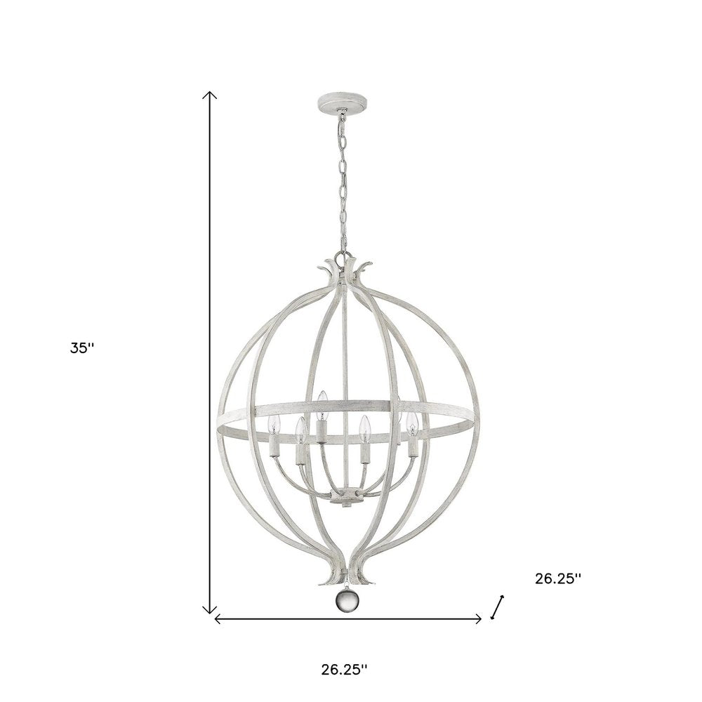 White Metal And Faux Crystal Six Light Rustic Ceiling Light HomeRoots