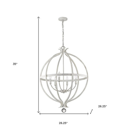 White Metal And Faux Crystal Six Light Rustic Ceiling Light HomeRoots