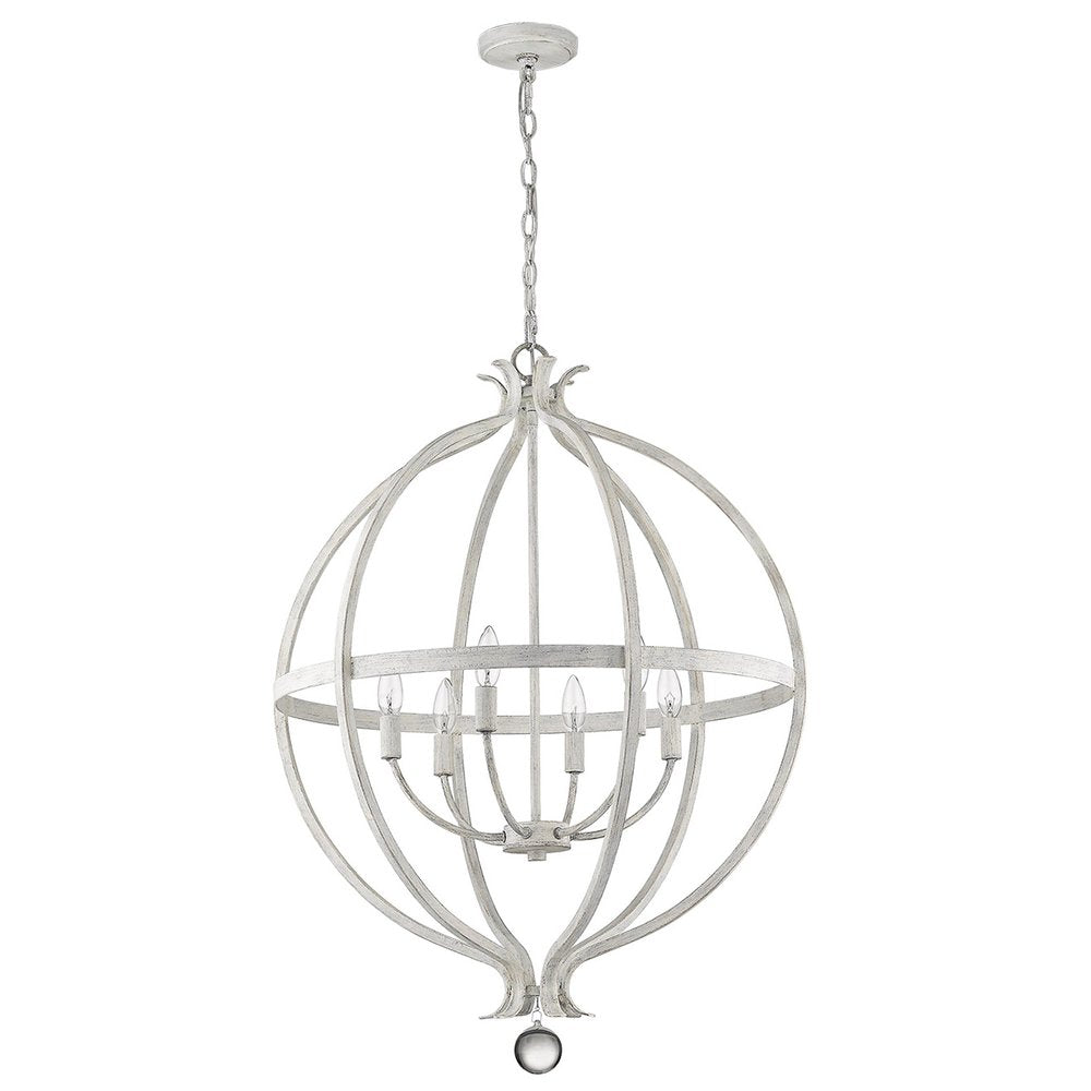 White Metal And Faux Crystal Six Light Rustic Ceiling Light HomeRoots