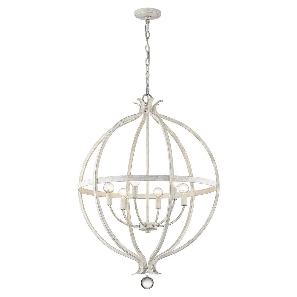 White Metal And Faux Crystal Six Light Rustic Ceiling Light HomeRoots