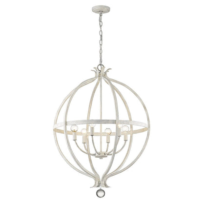White Metal And Faux Crystal Six Light Rustic Ceiling Light HomeRoots