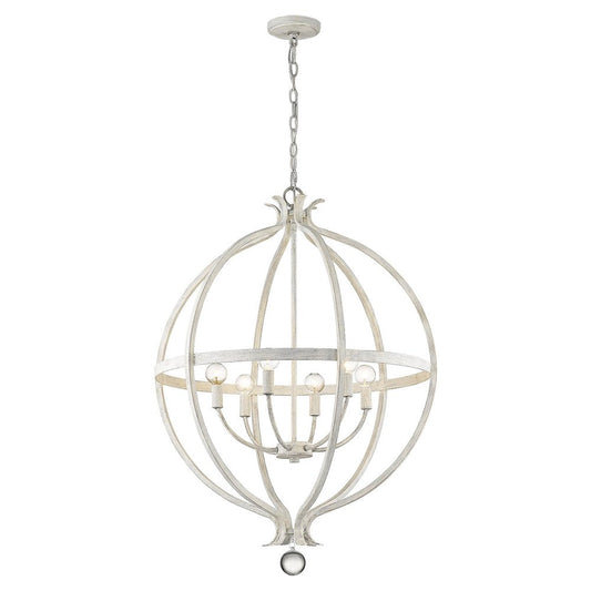 White Metal And Faux Crystal Six Light Rustic Ceiling Light HomeRoots