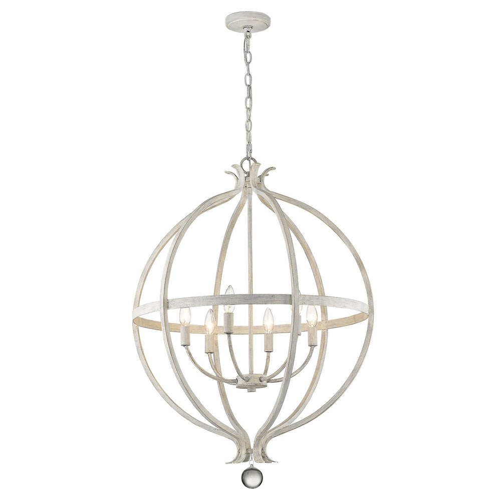 White Metal And Faux Crystal Six Light Rustic Ceiling Light HomeRoots