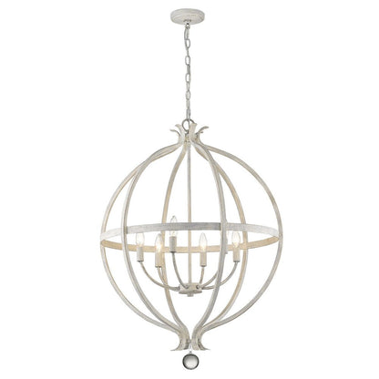 White Metal And Faux Crystal Six Light Rustic Ceiling Light HomeRoots