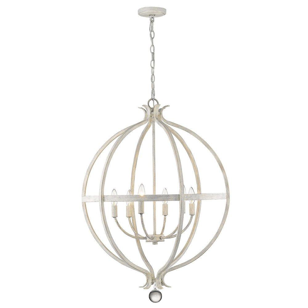 White Metal And Faux Crystal Six Light Rustic Ceiling Light HomeRoots