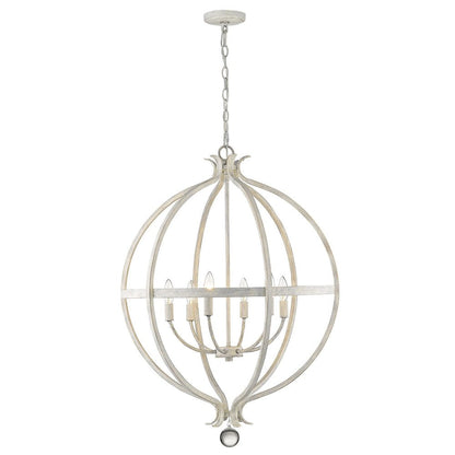 White Metal And Faux Crystal Six Light Rustic Ceiling Light HomeRoots