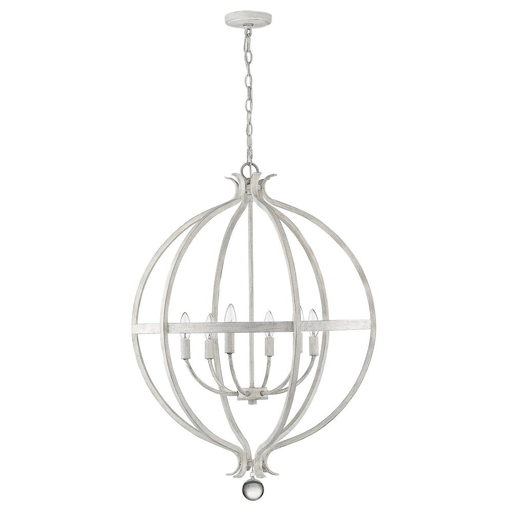 White Metal And Faux Crystal Six Light Rustic Ceiling Light HomeRoots