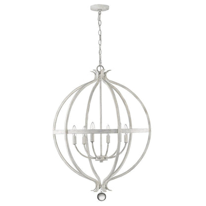 White Metal And Faux Crystal Six Light Rustic Ceiling Light HomeRoots