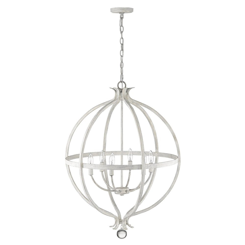 White Metal And Faux Crystal Six Light Rustic Ceiling Light HomeRoots