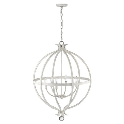White Metal And Faux Crystal Six Light Rustic Ceiling Light HomeRoots