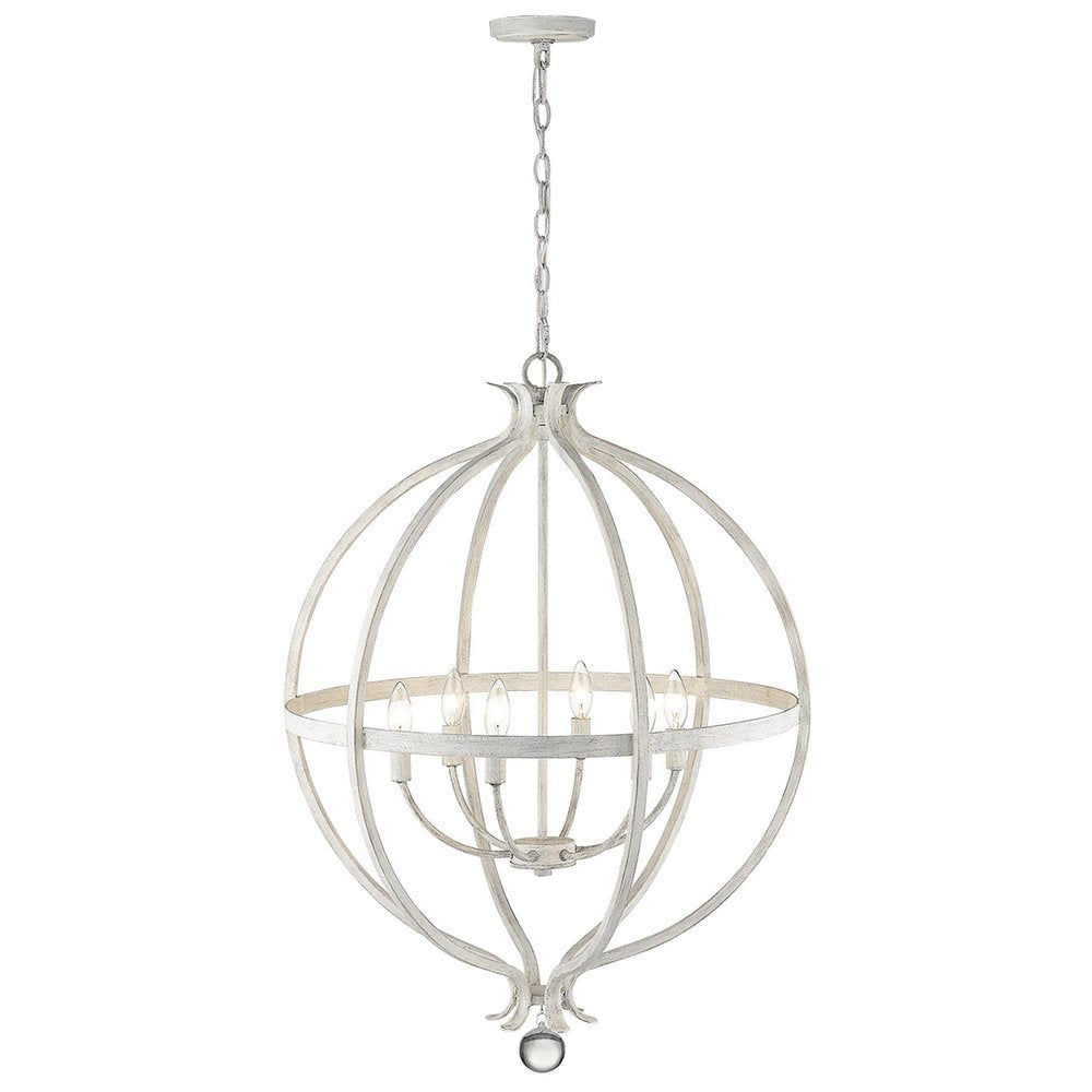 White Metal And Faux Crystal Six Light Rustic Ceiling Light HomeRoots