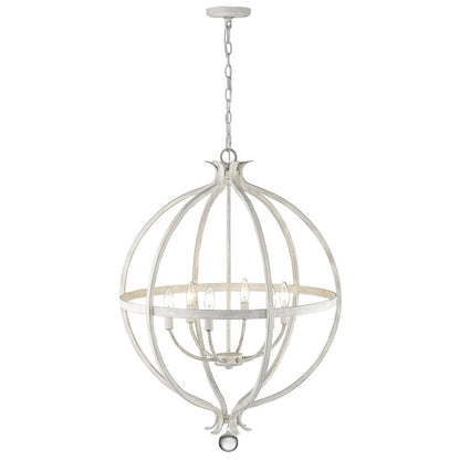 White Metal And Faux Crystal Six Light Rustic Ceiling Light HomeRoots
