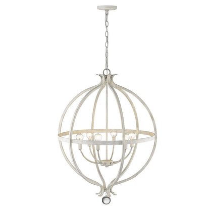 White Metal And Faux Crystal Six Light Rustic Ceiling Light HomeRoots