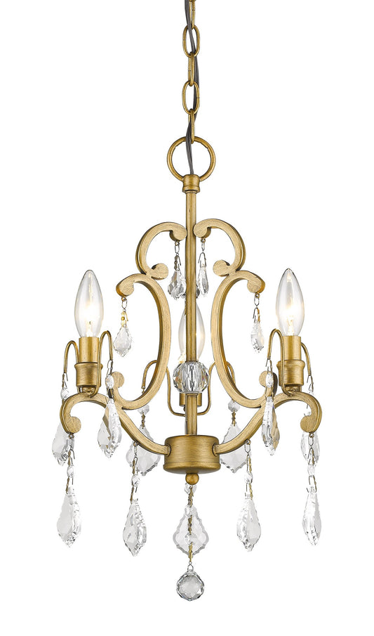 Gold Candle Style Three Light Crystal Metal Dimmable Chandelier