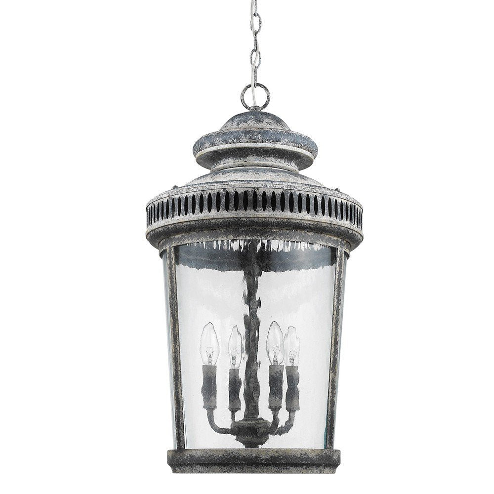 Kingston 4-Light Antique Lead Foyer Pendant With Curved Water Glass Panes HomeRoots