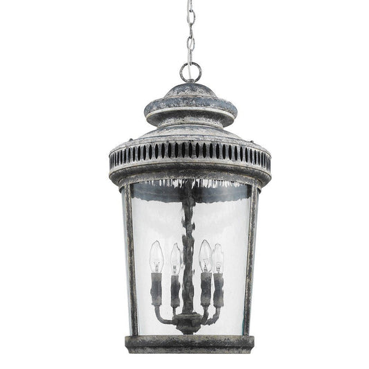 Kingston 4-Light Antique Lead Foyer Pendant With Curved Water Glass Panes HomeRoots