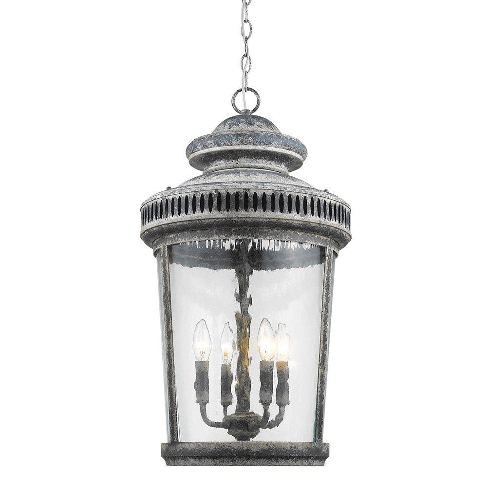 Kingston 4-Light Antique Lead Foyer Pendant With Curved Water Glass Panes HomeRoots