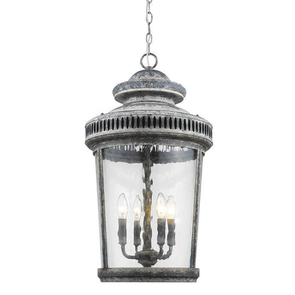 Kingston 4-Light Antique Lead Foyer Pendant With Curved Water Glass Panes HomeRoots