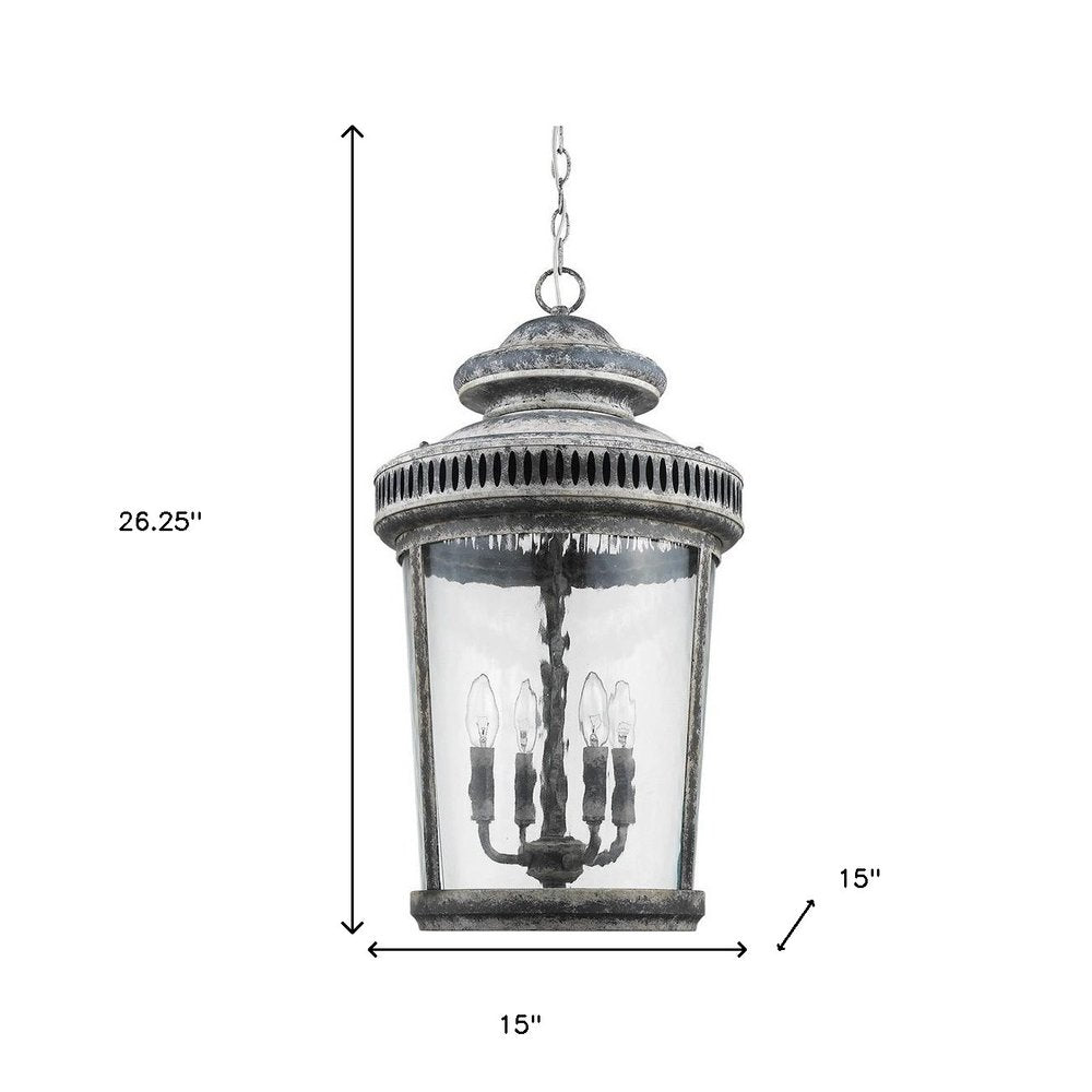 Kingston 4-Light Antique Lead Foyer Pendant With Curved Water Glass Panes HomeRoots