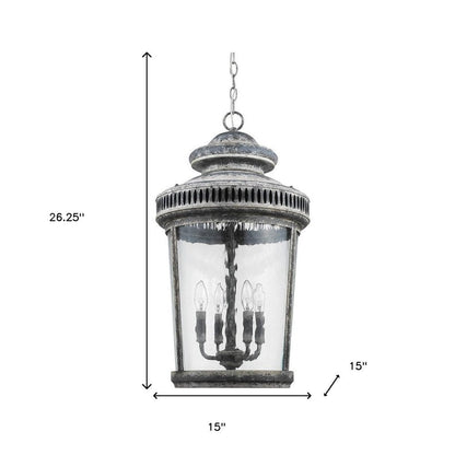 Kingston 4-Light Antique Lead Foyer Pendant With Curved Water Glass Panes HomeRoots