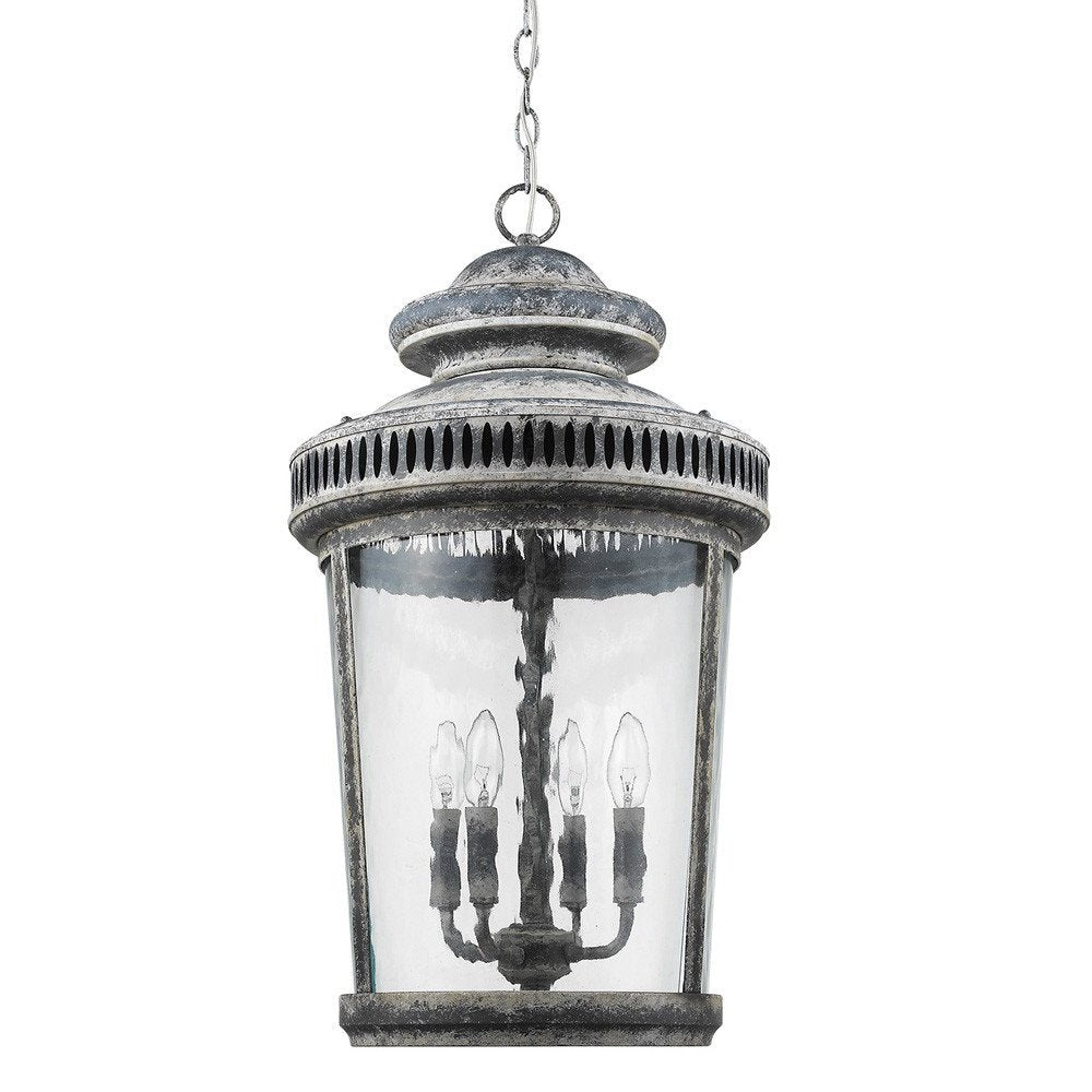 Kingston 4-Light Antique Lead Foyer Pendant With Curved Water Glass Panes HomeRoots