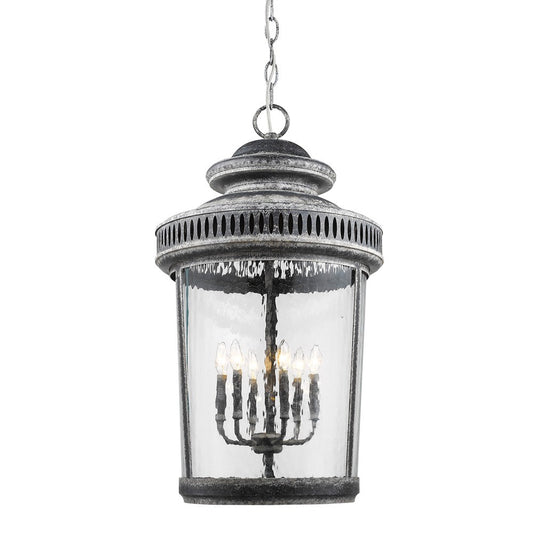 Kingston 6-Light Antique Lead Foyer Pendant With Curved Water Glass Panes