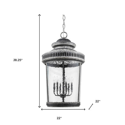 Kingston 6-Light Antique Lead Foyer Pendant With Curved Water Glass Panes