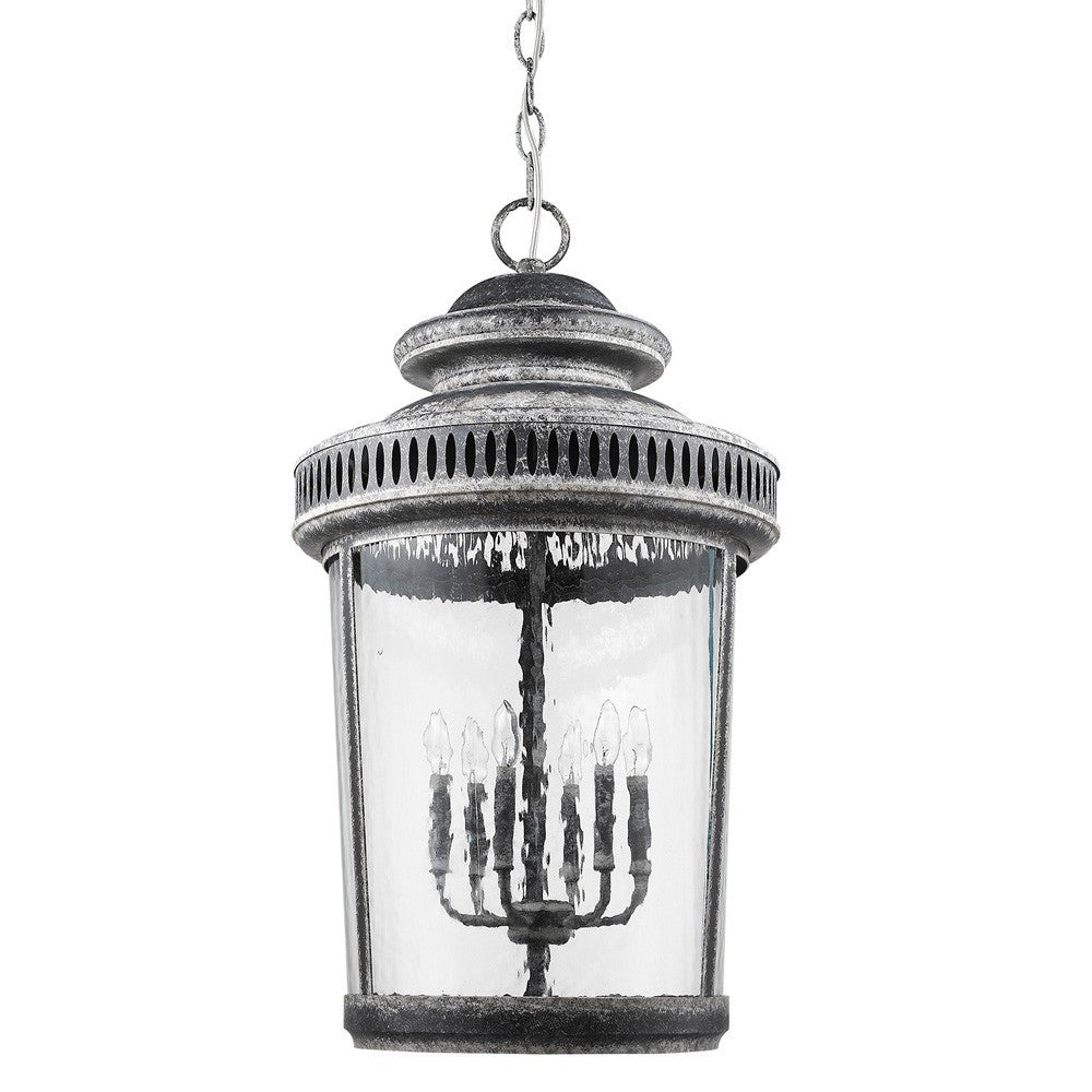 Kingston 6-Light Antique Lead Foyer Pendant With Curved Water Glass Panes