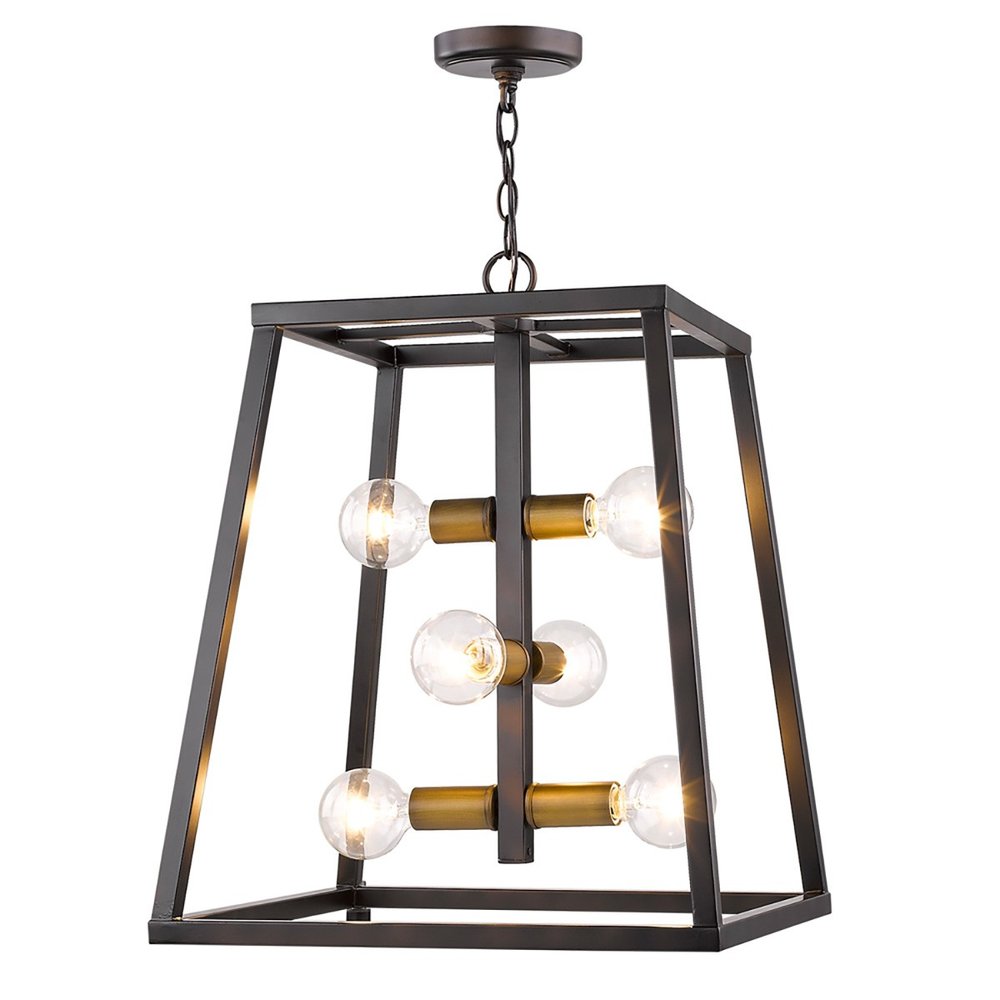 Tiberton 6-Light Oil-Rubbed Bronze Foyer Pendant With Antique Brass Sockets — view 2
