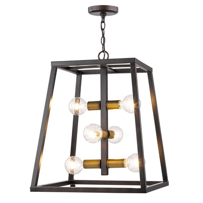 Tiberton 6-Light Oil-Rubbed Bronze Foyer Pendant With Antique Brass Sockets HomeRoots