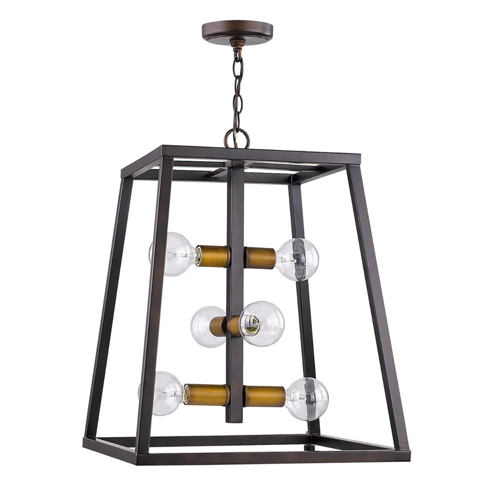 Tiberton 6-Light Oil-Rubbed Bronze Foyer Pendant With Antique Brass Sockets — view 4