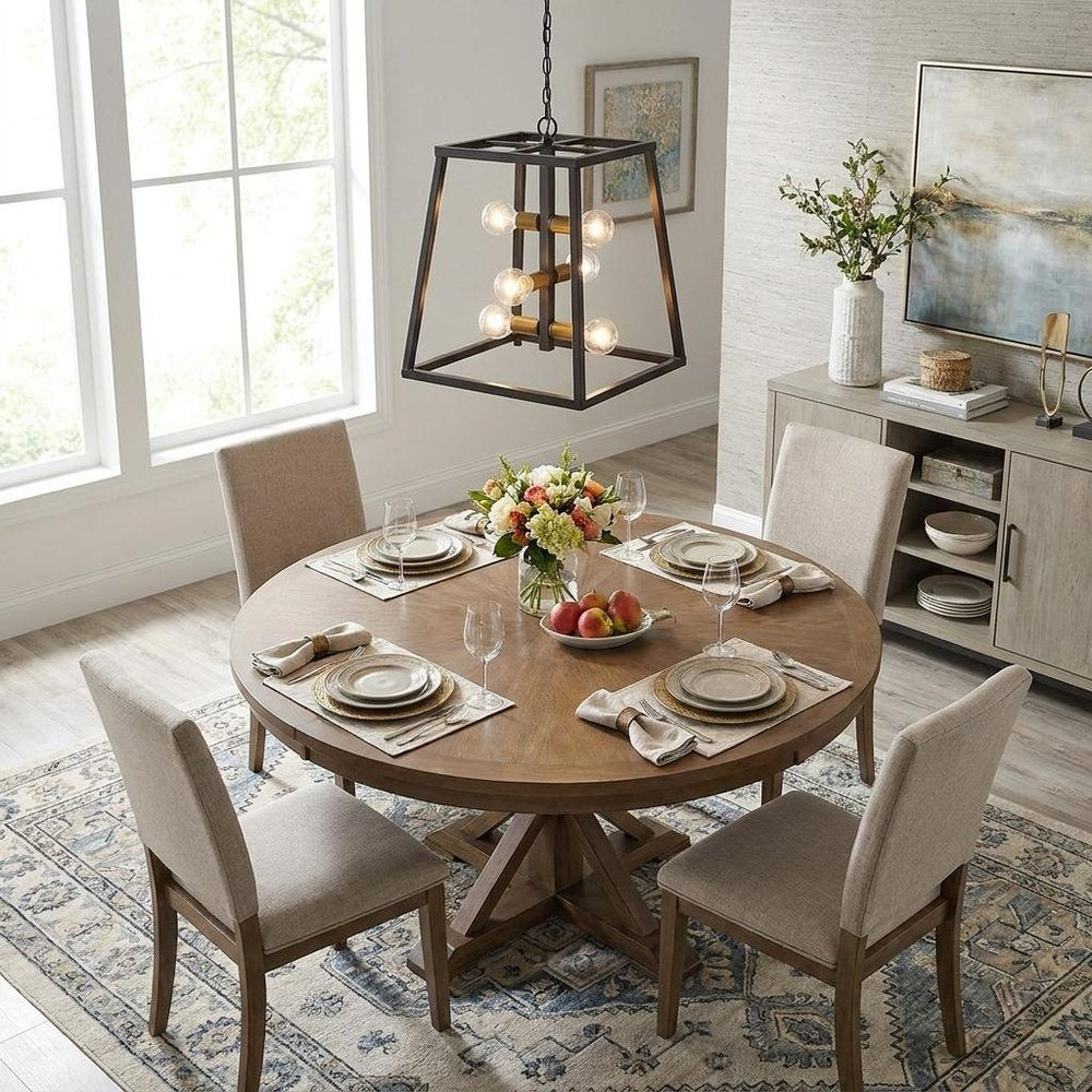 Tiberton 6-Light Oil-Rubbed Bronze Foyer Pendant With Antique Brass Sockets HomeRoots