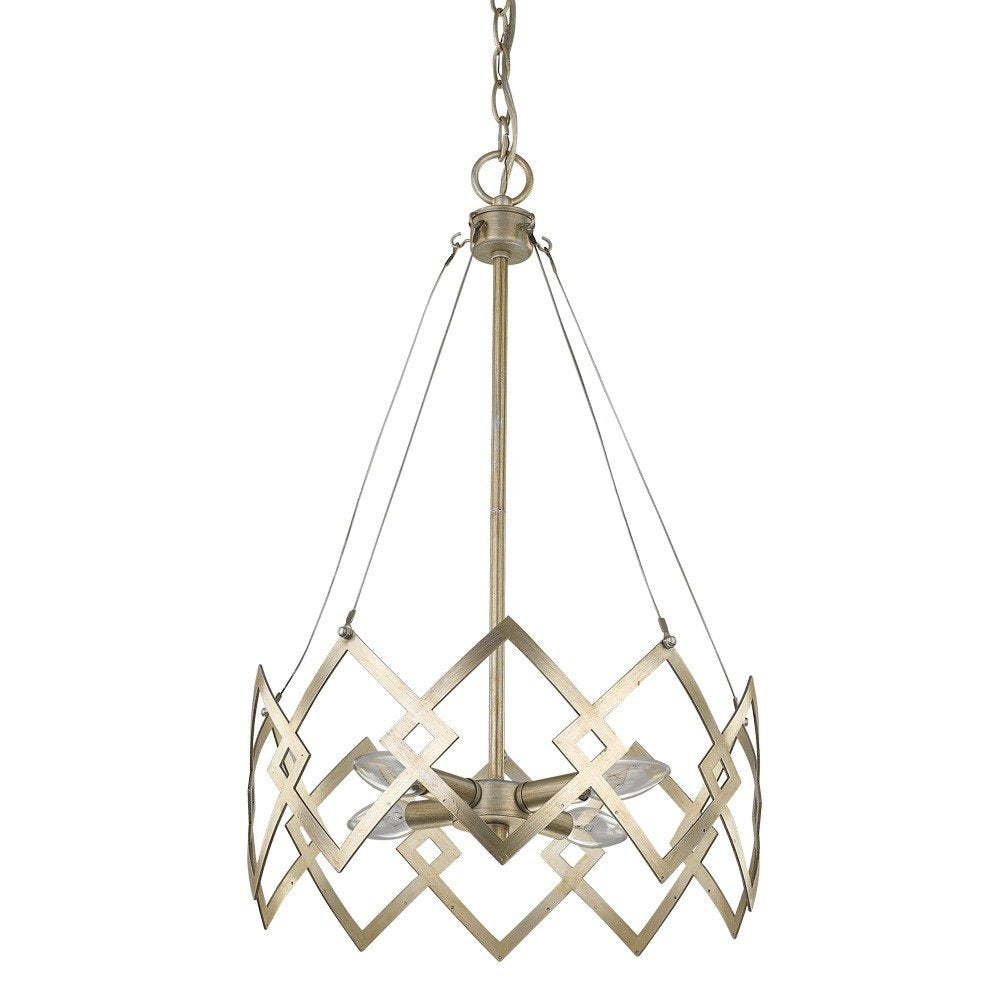 Nora 4-Light Washed Gold Drum Pendant With Abstract Open-Air Cage Shade HomeRoots