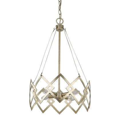 Nora 4-Light Washed Gold Drum Pendant With Abstract Open-Air Cage Shade HomeRoots