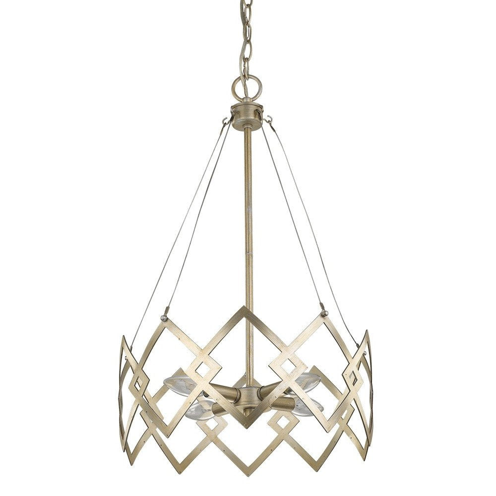 Nora 4-Light Washed Gold Drum Pendant With Abstract Open-Air Cage Shade — view 3