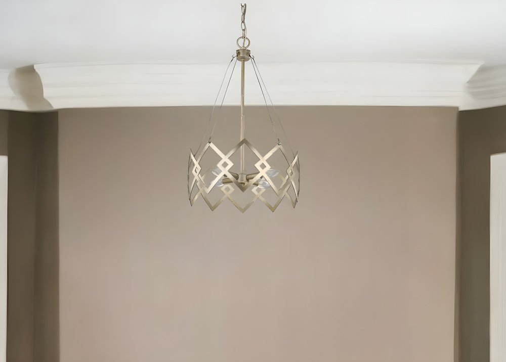 Nora 4-Light Washed Gold Drum Pendant With Abstract Open-Air Cage Shade HomeRoots
