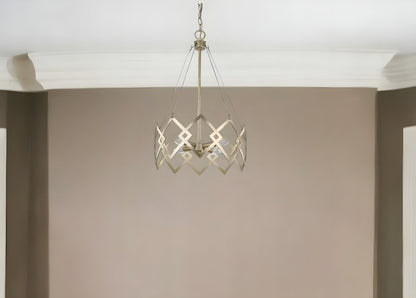 Nora 4-Light Washed Gold Drum Pendant With Abstract Open-Air Cage Shade HomeRoots
