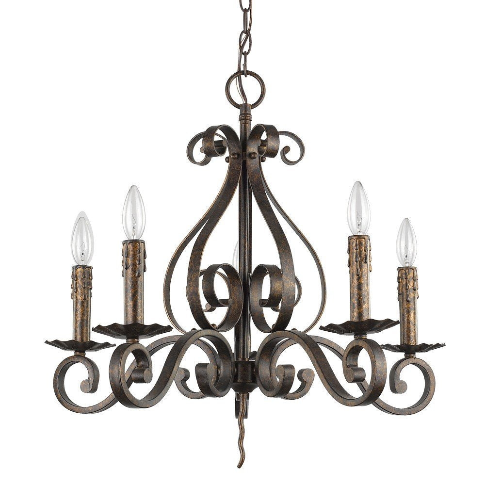Brown Candle Style Five Light Metal Dimmable Chandelier — view 1
