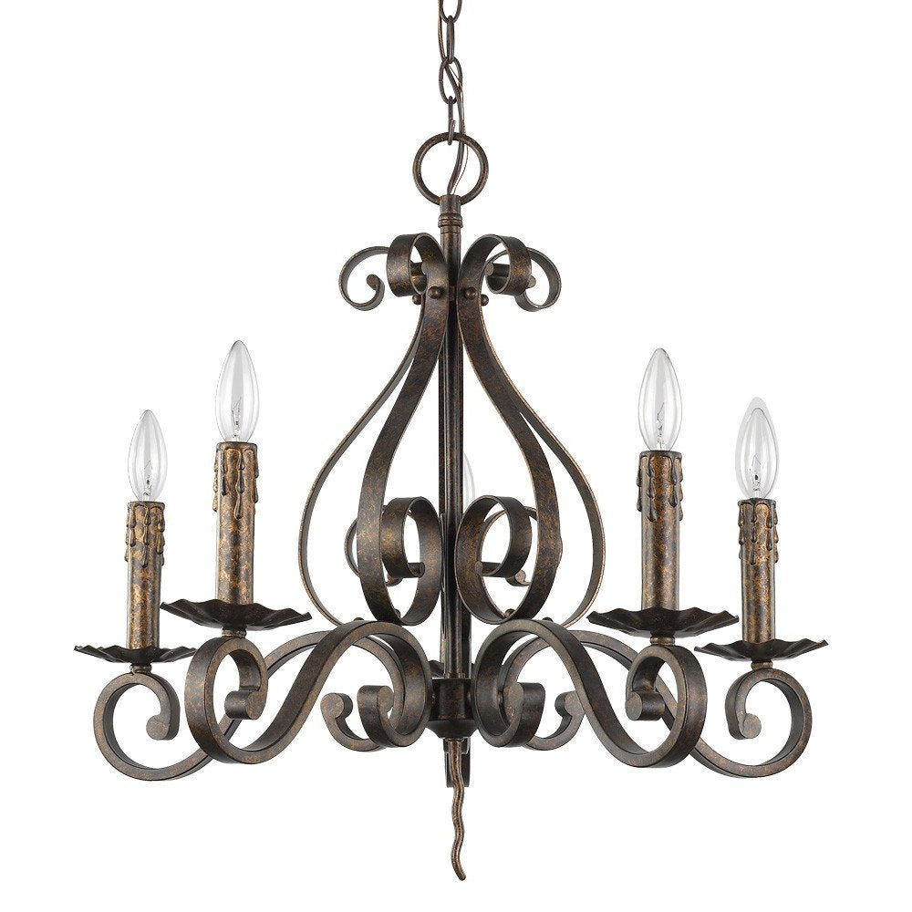 Brown Candle Style Five Light Metal Dimmable Chandelier HomeRoots