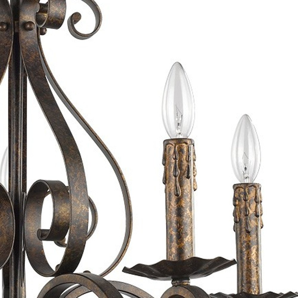 Brown Candle Style Five Light Metal Dimmable Chandelier — view 3