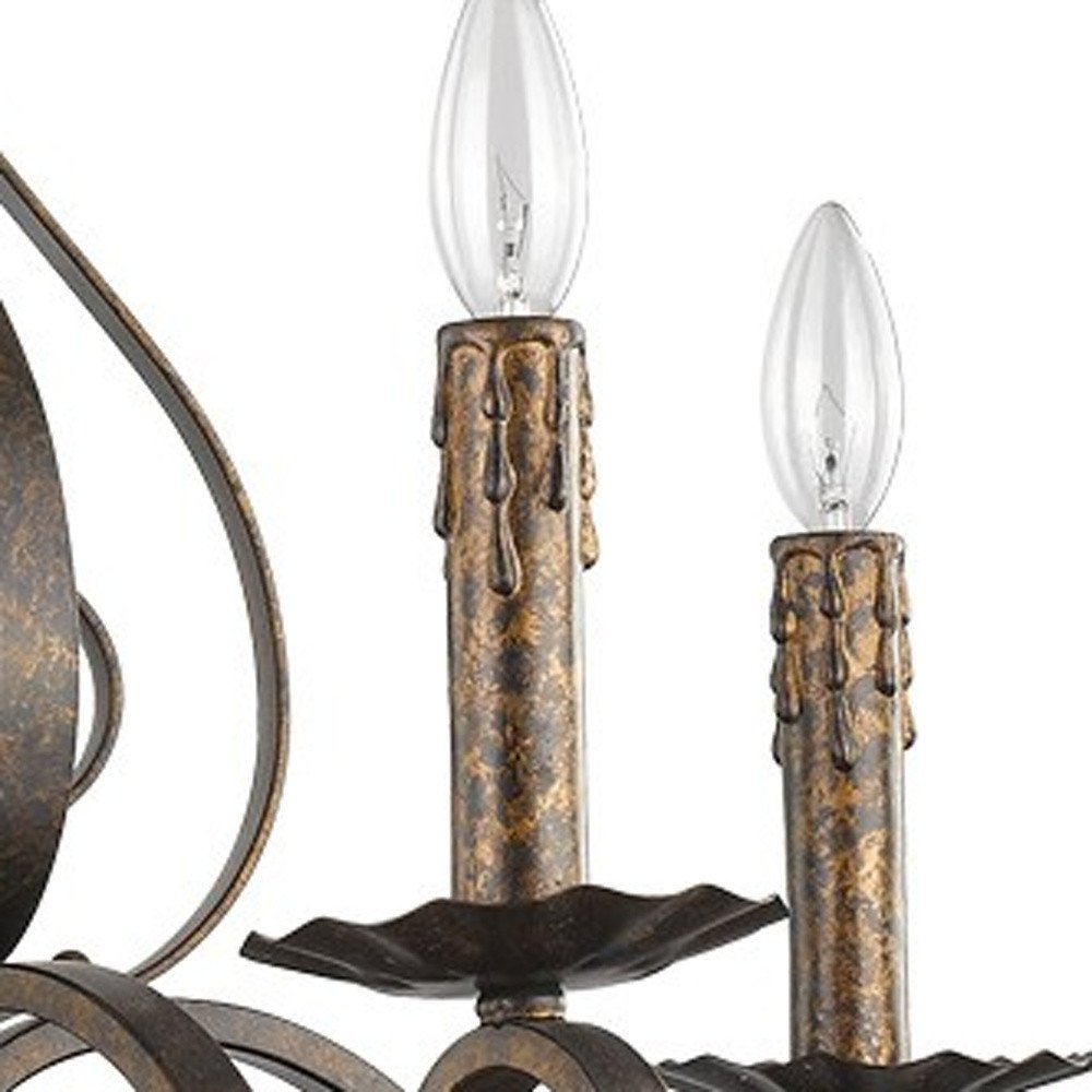 Brown Candle Style Five Light Metal Dimmable Chandelier HomeRoots