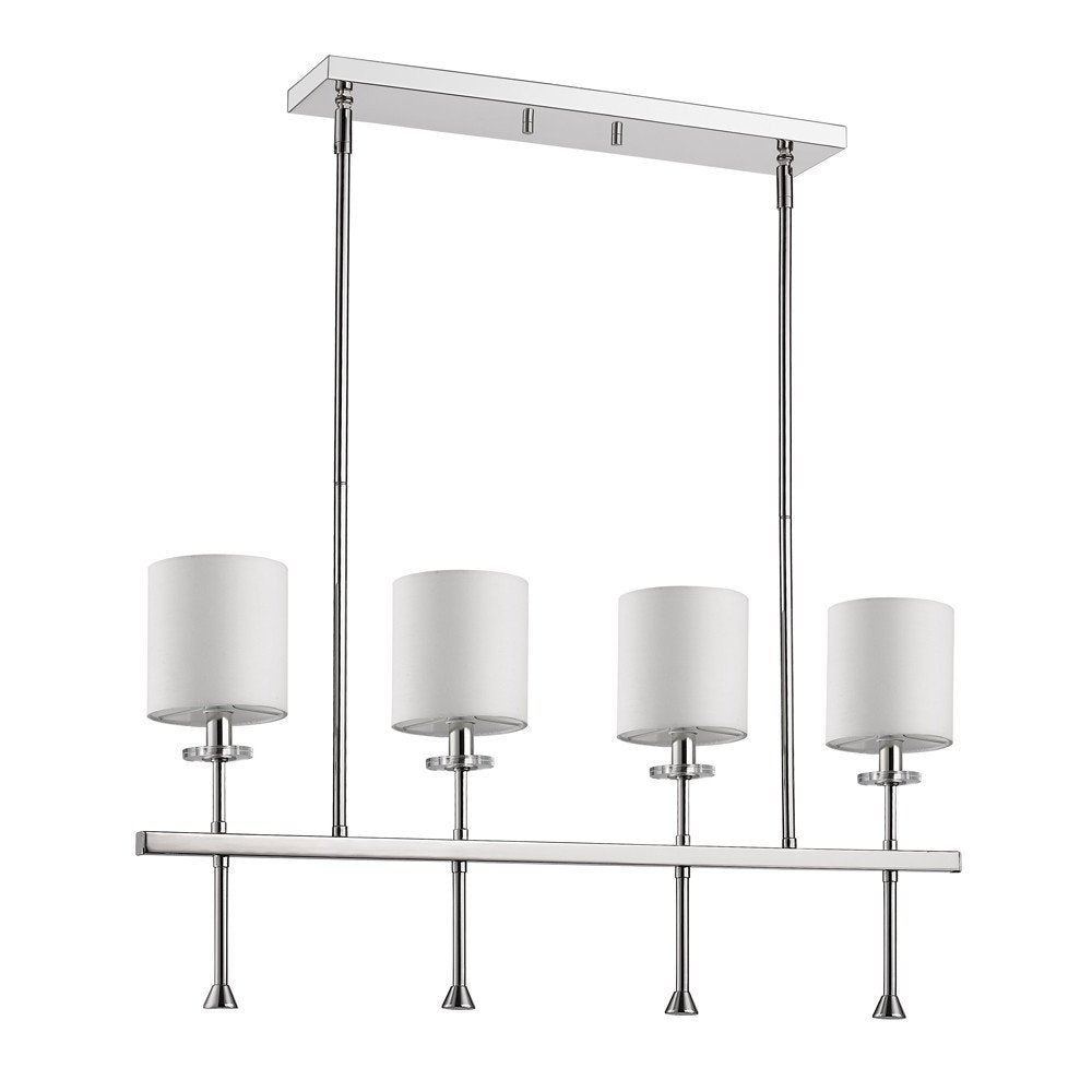 Kara 4-Light Polished Nickel Island Pendant With Fabric Shades And Crystal Bobeches HomeRoots