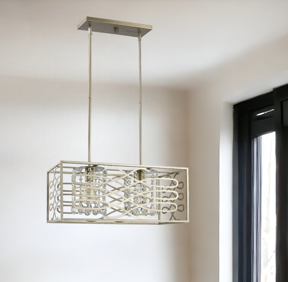 Brax 2-Light Washed Gold Island Pendant With Crystal Accents HomeRoots